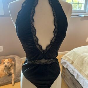 Victoria's Secret Black velvet and Lace Bodysuit/nighty
